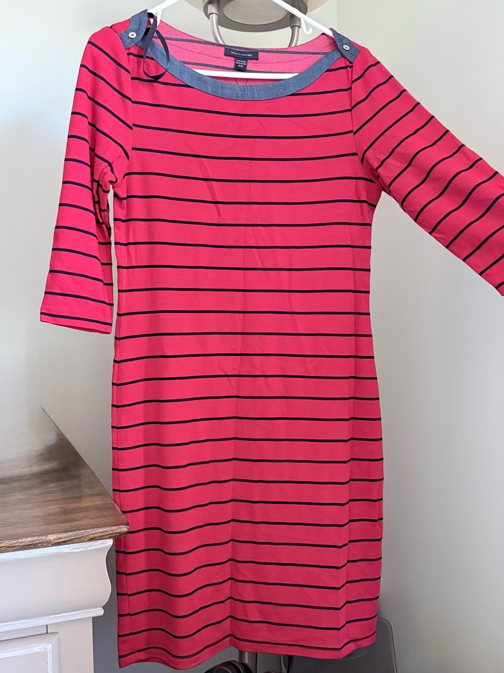 Tommy Hilfiger Red Stripe Boatneck Midi Dress